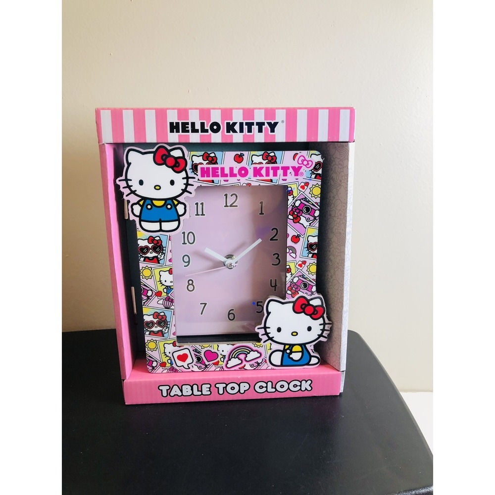 Sanrio Hello Kitty Tabletop‎ Square Clock Pink Desk Clock NEW